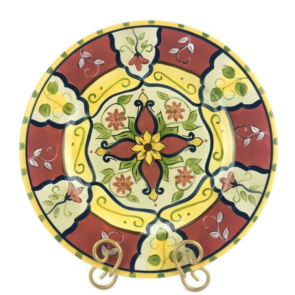 Pier 1 One VALLARTA 13" Round Red Blue Earthenware Chop Plate Serving Platter - Picture 1 of 10